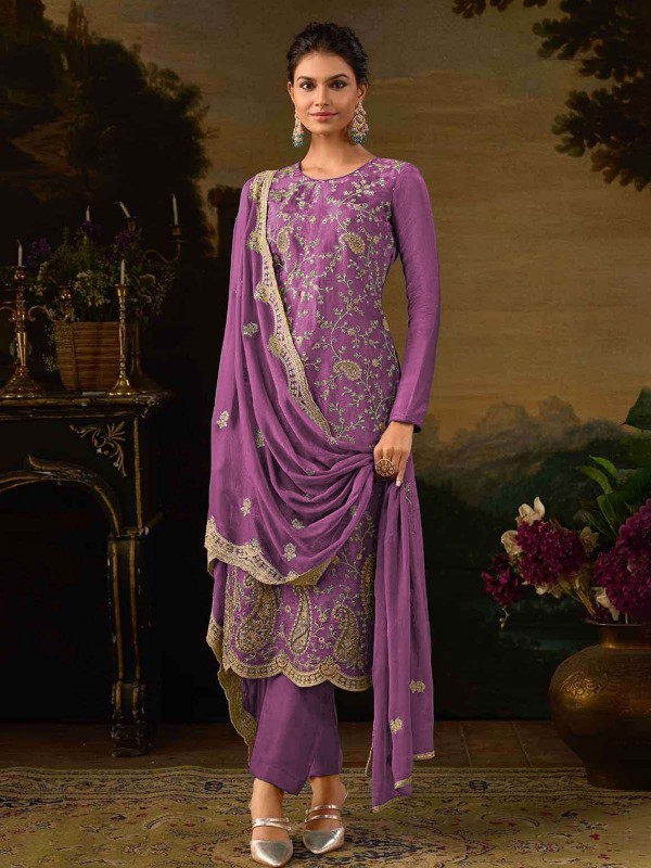 Violet Heavy Silk Designer Salwar Kameez